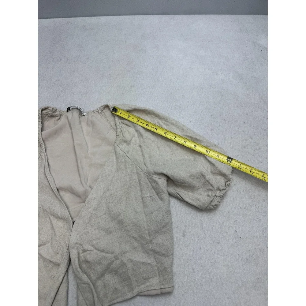 Abercrombie & Fitch Blouse Women's XS Beige Linen Blend Puff‎ Sleeve Tie Front